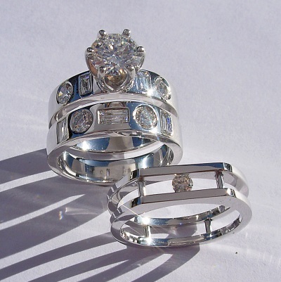 Platinum Engagement and Wedding Ring Set with Ring Guard Southwest Originals 505-363-7150