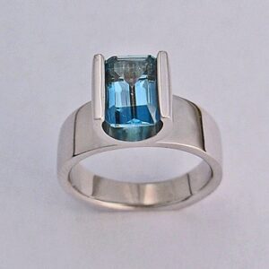 White Gold Ladies Ring With London Blue Topaz