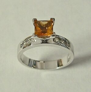 White Gold Ring With Citrine And Diamonds by Southwest Originals 505-363-7150