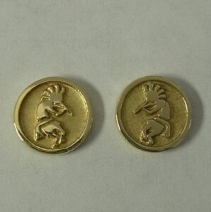 Yellow Gold Kokopelli Earrings by Southwest Originals 505-363-7150