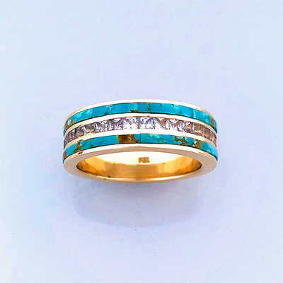 Gold, Diamond, and Turquoise Wedding Band
