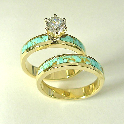 Gold, Diamond, and Turquoise wedding rings