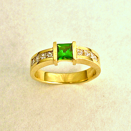 Gold, Diamond, Tsavorite Engagment Ring