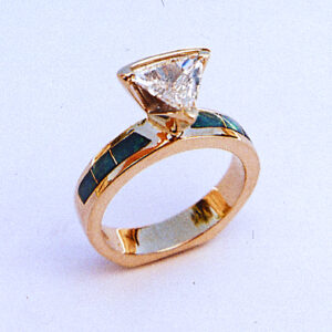 Triangle Diamond Engagement Ring with Turquoise Inlay #G0056