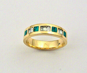 Gold Turquoise and Diamond Band #G0065