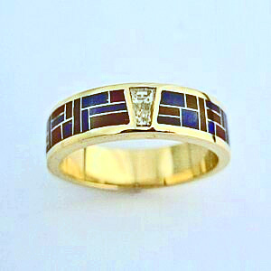 Gold, Diamond, Sugilite, and Lapis Wedding Band