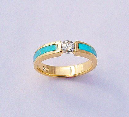 Gold, Diamond, and Turquoise Ring. #SWE0059