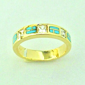 #SWE0016 Gold, Diamonds, and Turquoise Wedding Band by Southwest Originals 505-363-7150