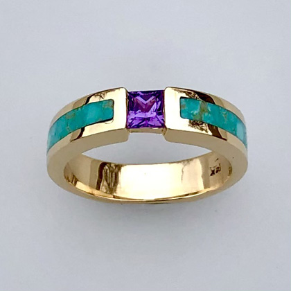 Gold, Purple Sapphire and Turquoise RIng #SWE0025