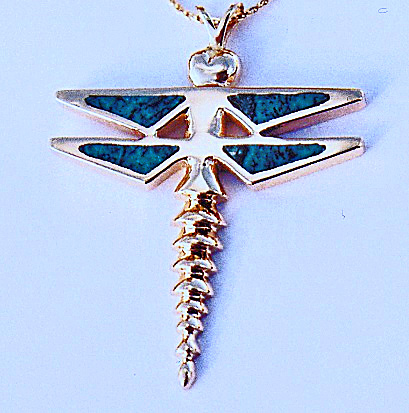Dragonfly Pendant with Turquoise Inlay #SWGP0010