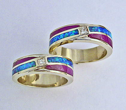 Gold, Diamond, Opal, and Sugilite Wedding Set #SWE0027