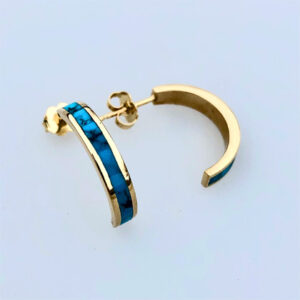 Yellow Gold and Turquoise half hoop Earrings