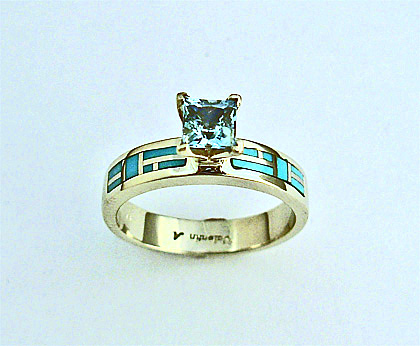 White Gold Engagement Ring with Turquoise and Aquamarine  SWE0024