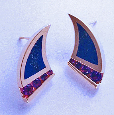 Gold, Amethyst, and Lapis Earrings