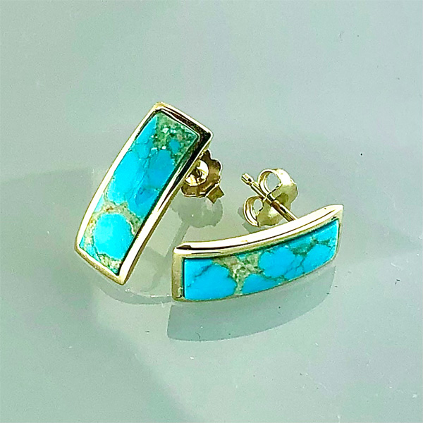 14 karat gold earrings with Turquoise inlay