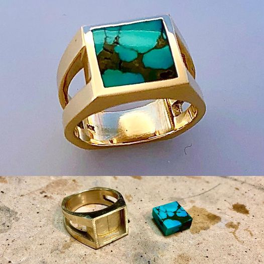 14 karat yellow gold ring with beautiful Green Turquoise by Southwest Originals