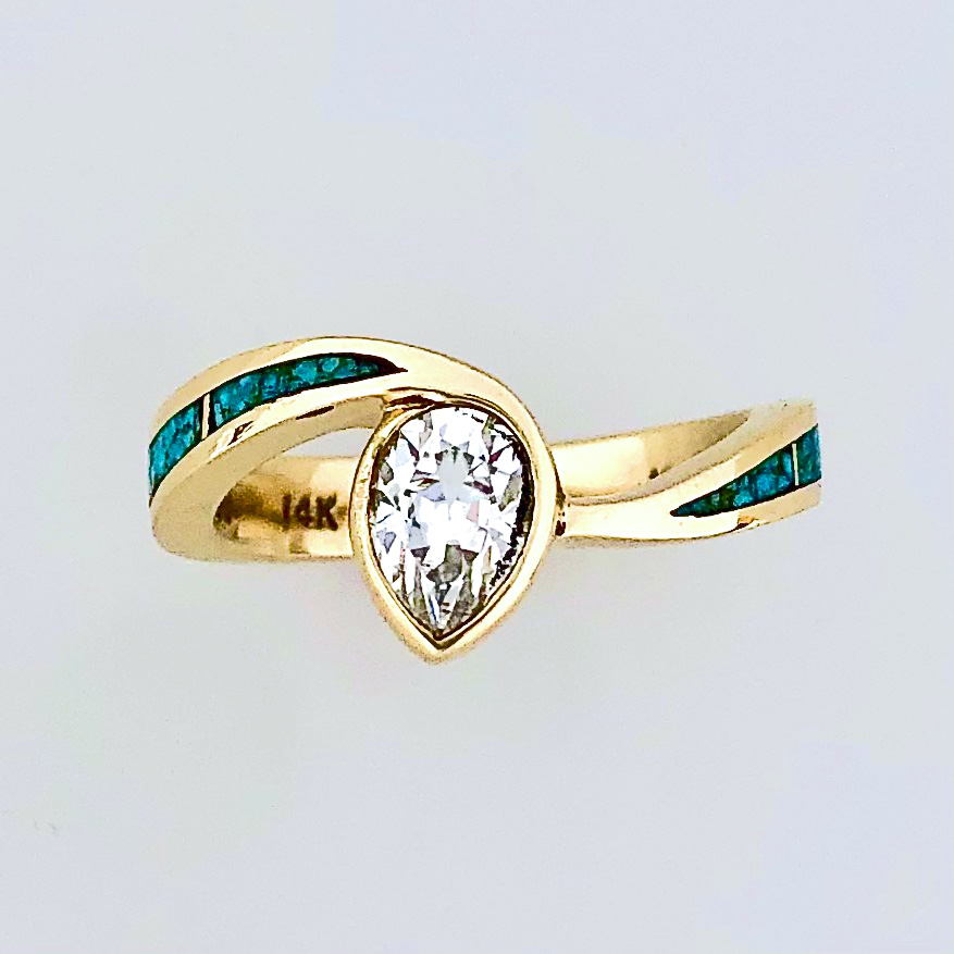Turquoise Ring with Pear Shape Diamond #SWE0004A