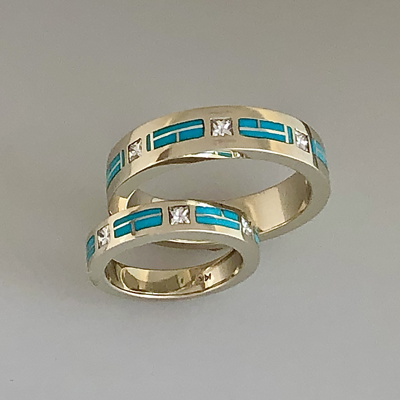 Gold wedding Bands with Diamonds and Turquoise ..  Southwest Originals Inc 